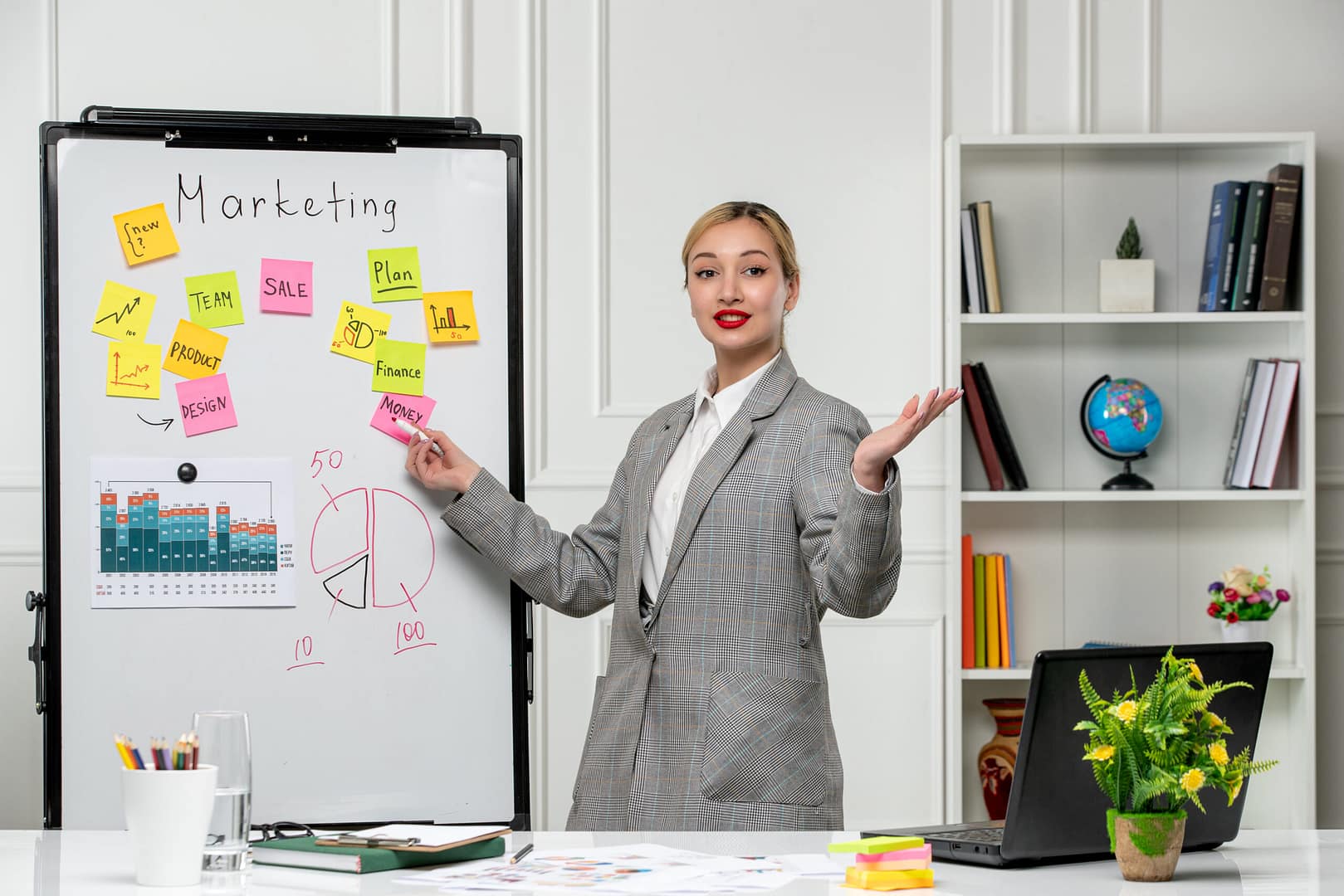 marketing lady presenting to client