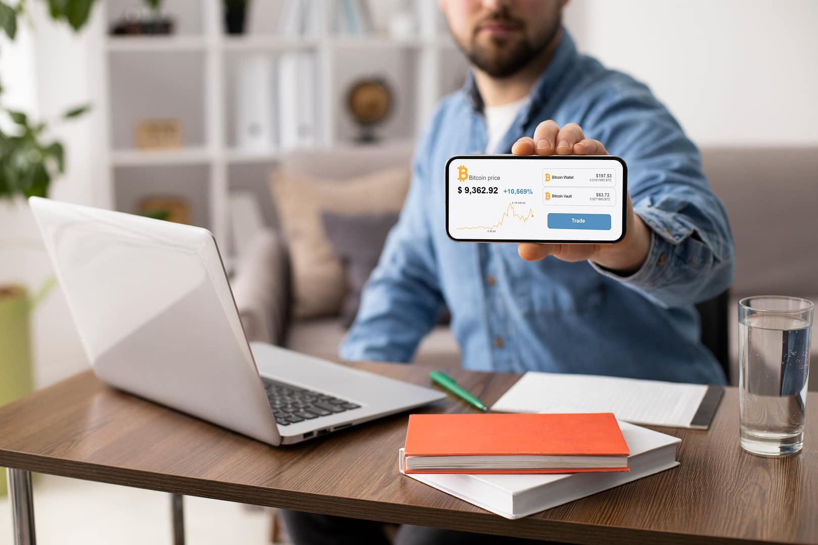 Man showing app on his mobile with dashboard