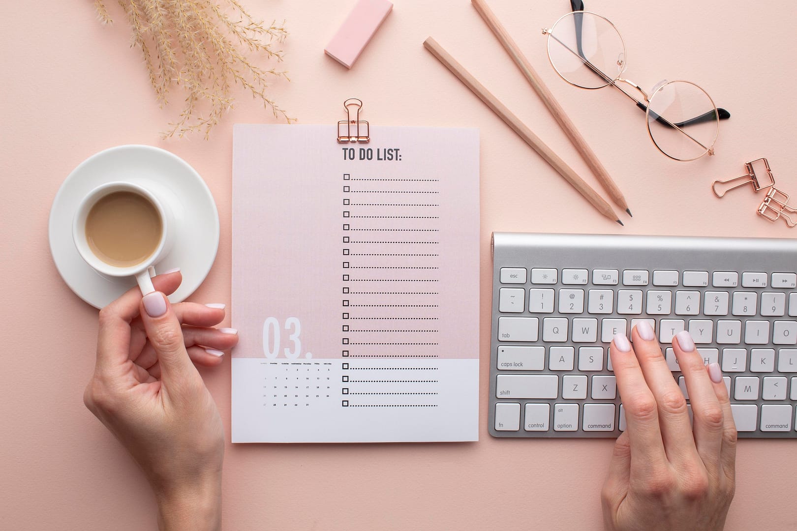 Desk with a to-do list organized using the 1-3-5 rule"
